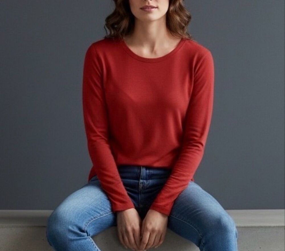 Eileen Fisher Organic Cotton Jersey Long Sleeve Tee Cinnamon XXS NEW